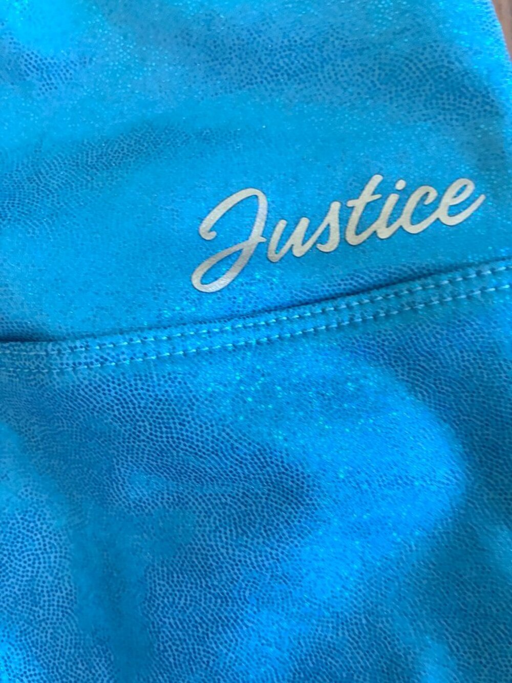 Justice Girls Turquoise Shimmer Ruched Dance Cheer Gymnastics Shorts XL 16/18 - Picture 2 of 5